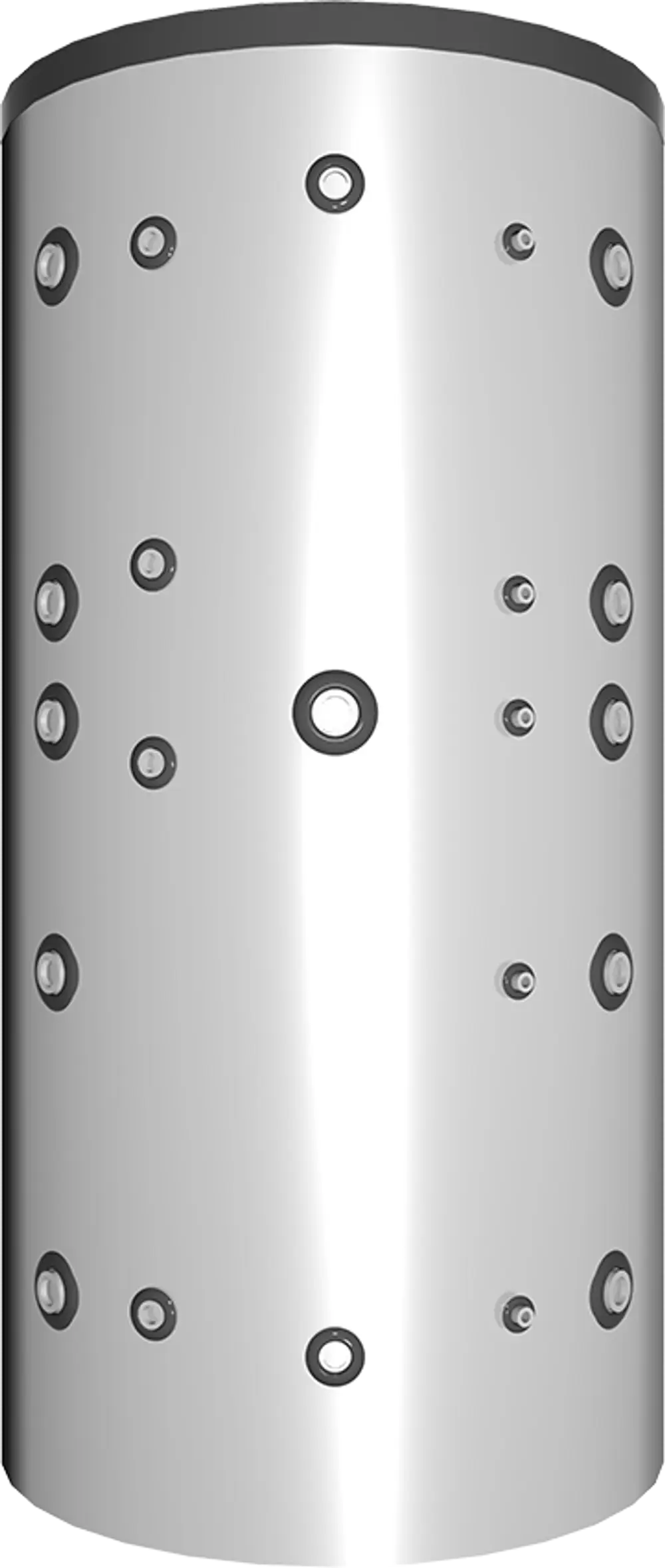 Silberner Zylinder mit gleichmäßig verteilten runden Öffnungen, dargestellt in glänzender Oberfläche. Produkt von Juratherm, geeignet für Dämmungsanwendungen.